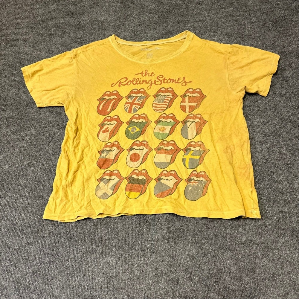 The Rolling Stones T-Shirt Womens Size M Yellow Graphic Band Tee Short Sleeve